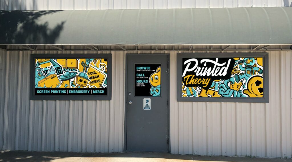 Printed Theory Window Graphics. Exterior Window Wrap. Exterior window graphics.