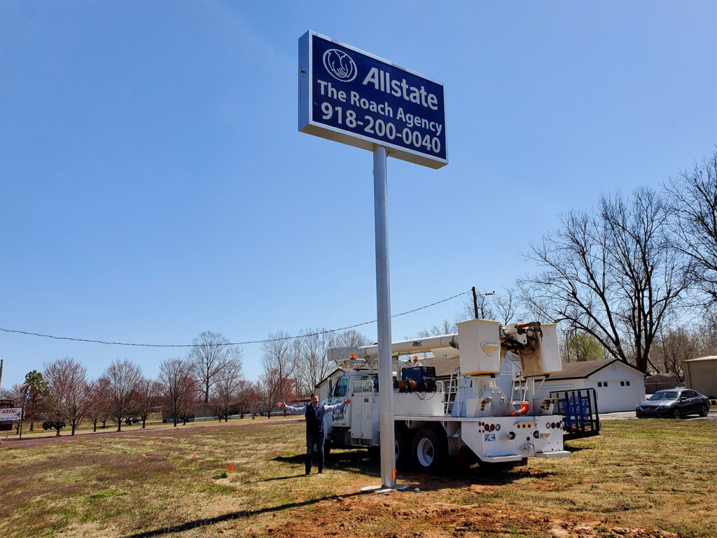 Pole Sign . Roach Allstate. sign installation. pole sign installation