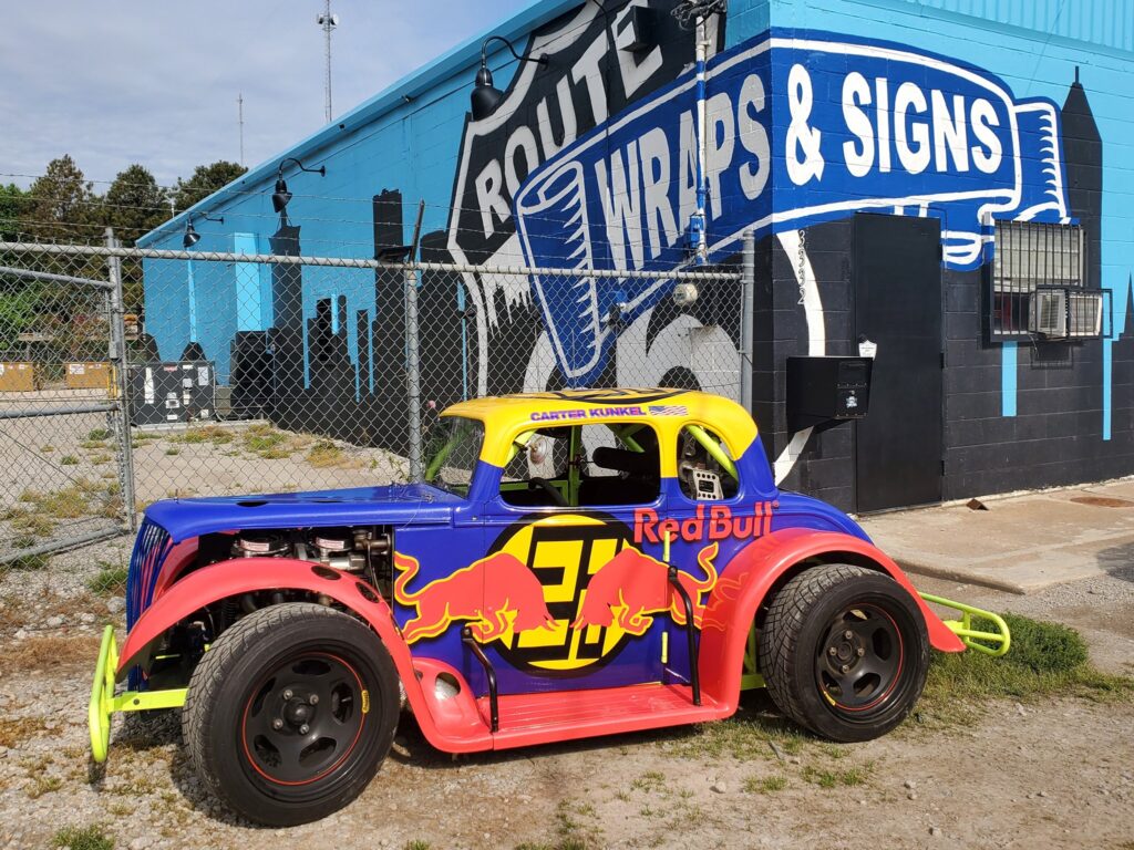 Redbull racecar wrap. vehicle wrap. racecar wrap. Legends racecar wrap.